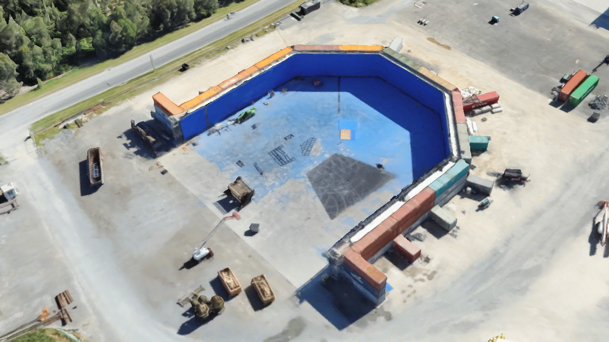 Containers are set up in a U-shape as a blue screen on the set. Picture: Google Earth